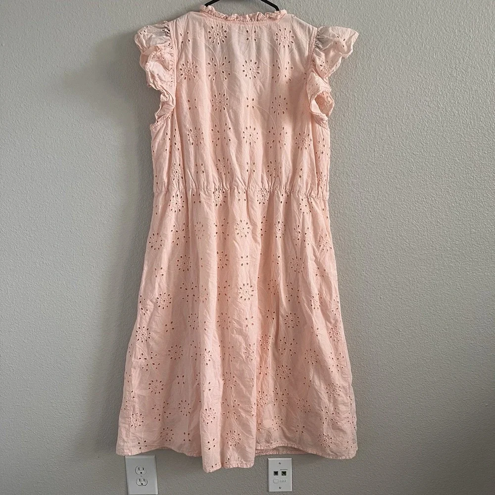 Eloquii Sz 18 Maxi Dress Eyelet Ruffle Flutter Sleeve Cinched Waist Blush Lined